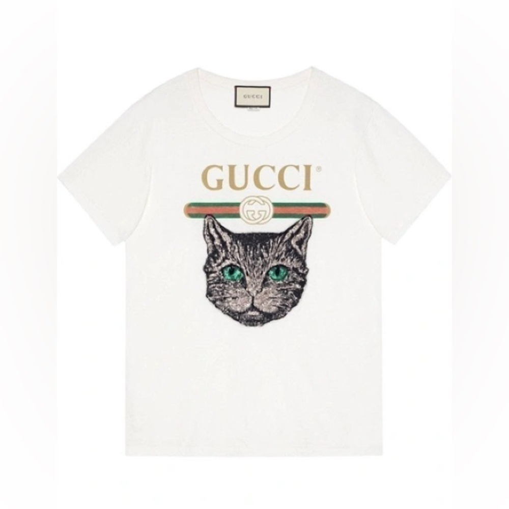 Authentic Gucci LOGO T-SHIRT WITH MYSTIC CAT IN WHITE size XS - Picture 1 of 10